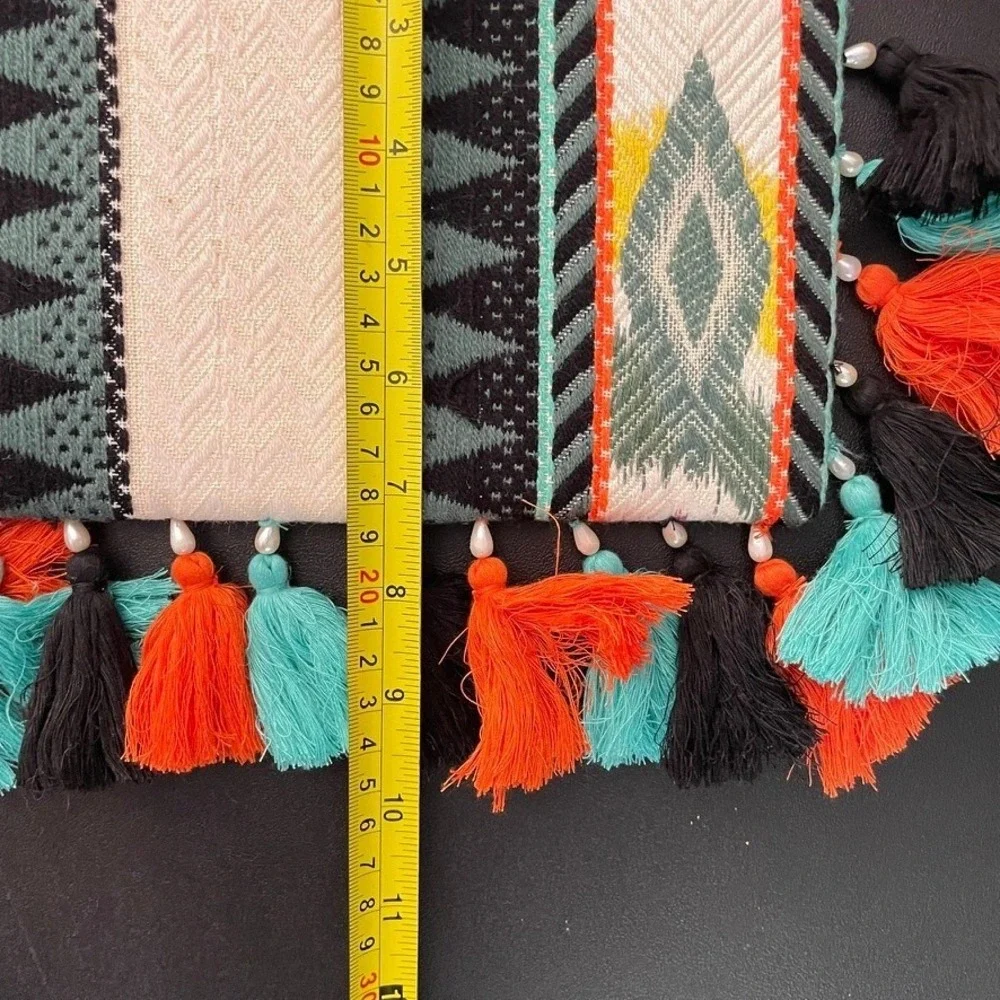 Woven Tapestry Clutch‎ Women OS Multicolor Tassel Geometric Southwest